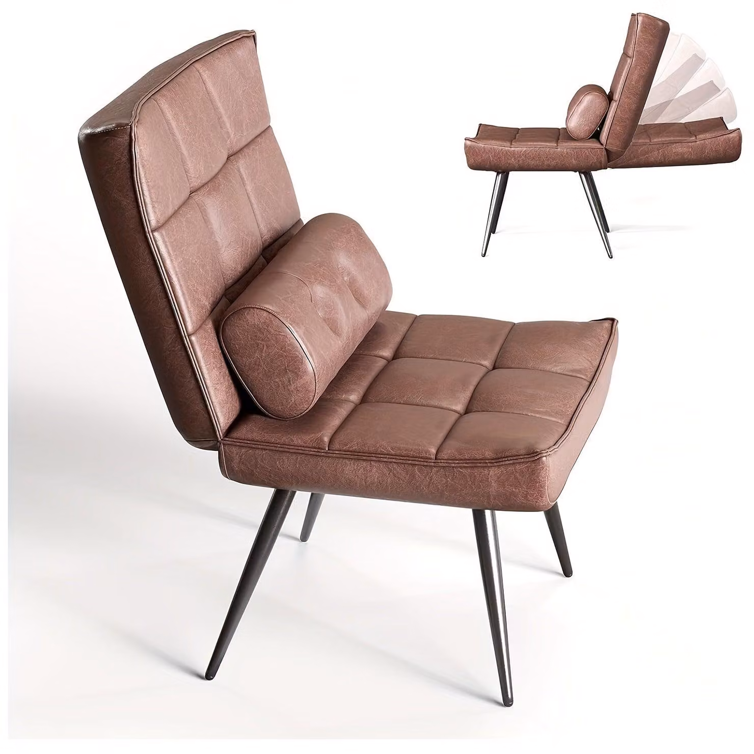 Poltrona reclinabile regolabile, rivestita in ecopelle, con schienale confortevole