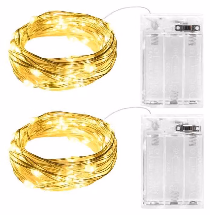 Catena luminosa a LED, confezione da 2 pezzi, lunghezza 2 metri, 20 lampadine, grado di protezione IP65, con timer, luce bianco caldo