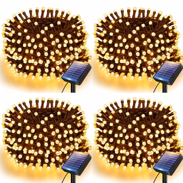 Set di 4 catene luminose solari, lunghezza 6 metri, 60 LED, grado di protezione IP65, luce bianco caldo
