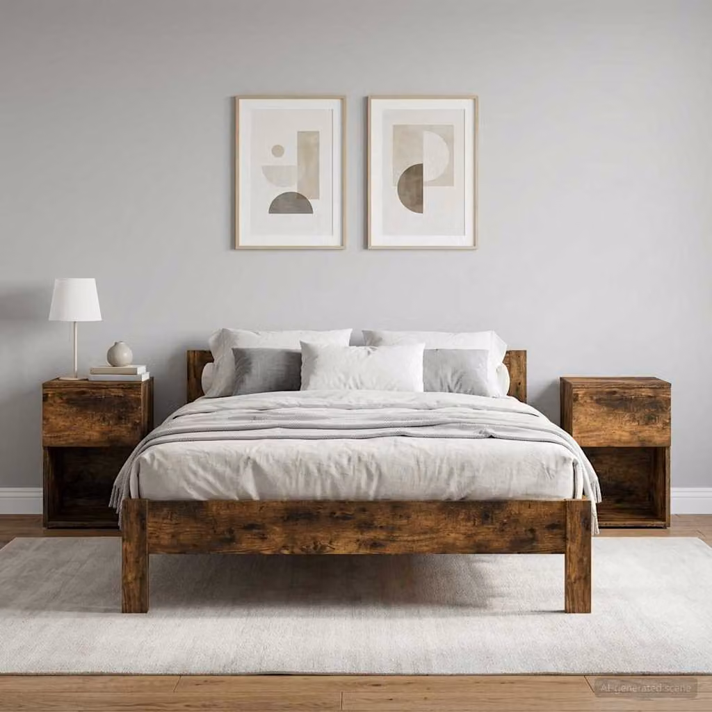 Set di 2 armadietti per letto vidaXL in stile moderno, colore Rovere Fumo, L 29 cm x P 31,5 cm x H 49 cm