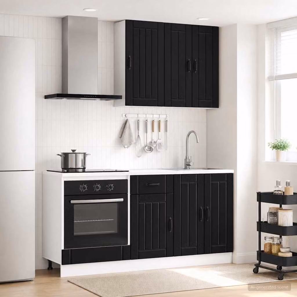 vidaXL Unità Cucina Moderna LUCCA 5 Pezzi Nero Opaco in MDF con Pensili a Parete