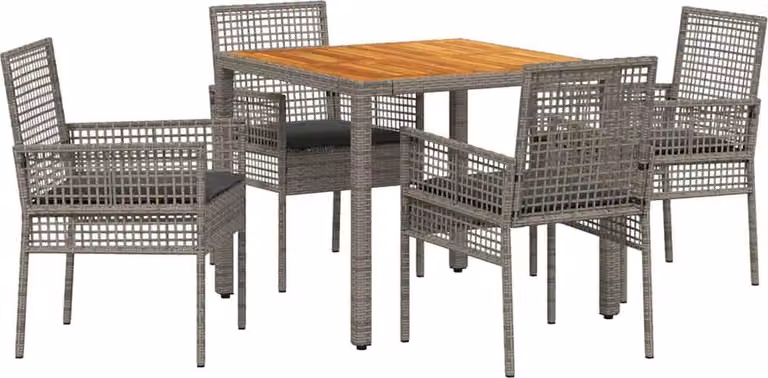 Set da Pranzo per Giardino 5 pcs Grigio polyrattan