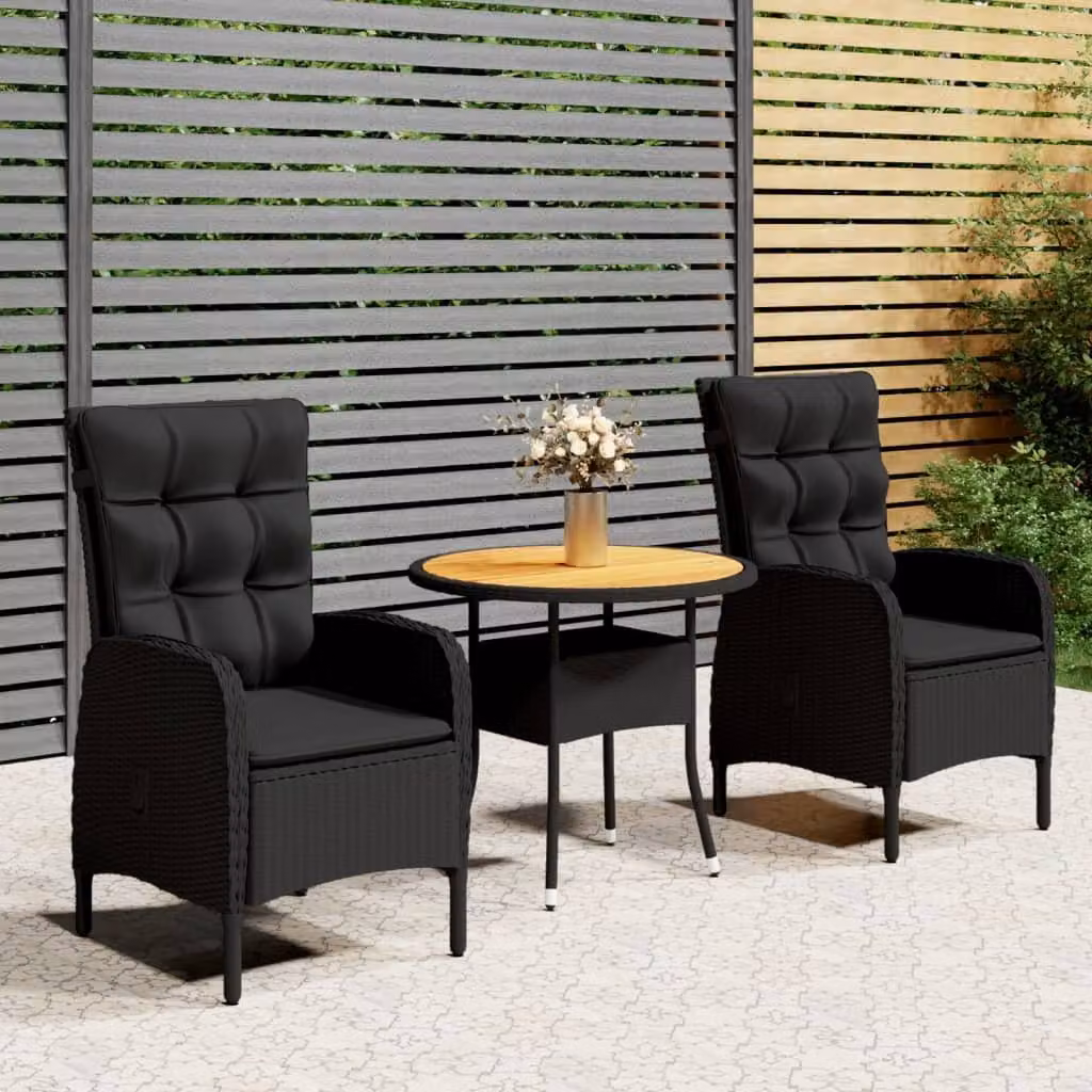 Maison Exclusive - Set da giardino in rattan sintetico nero, 3 pezzi