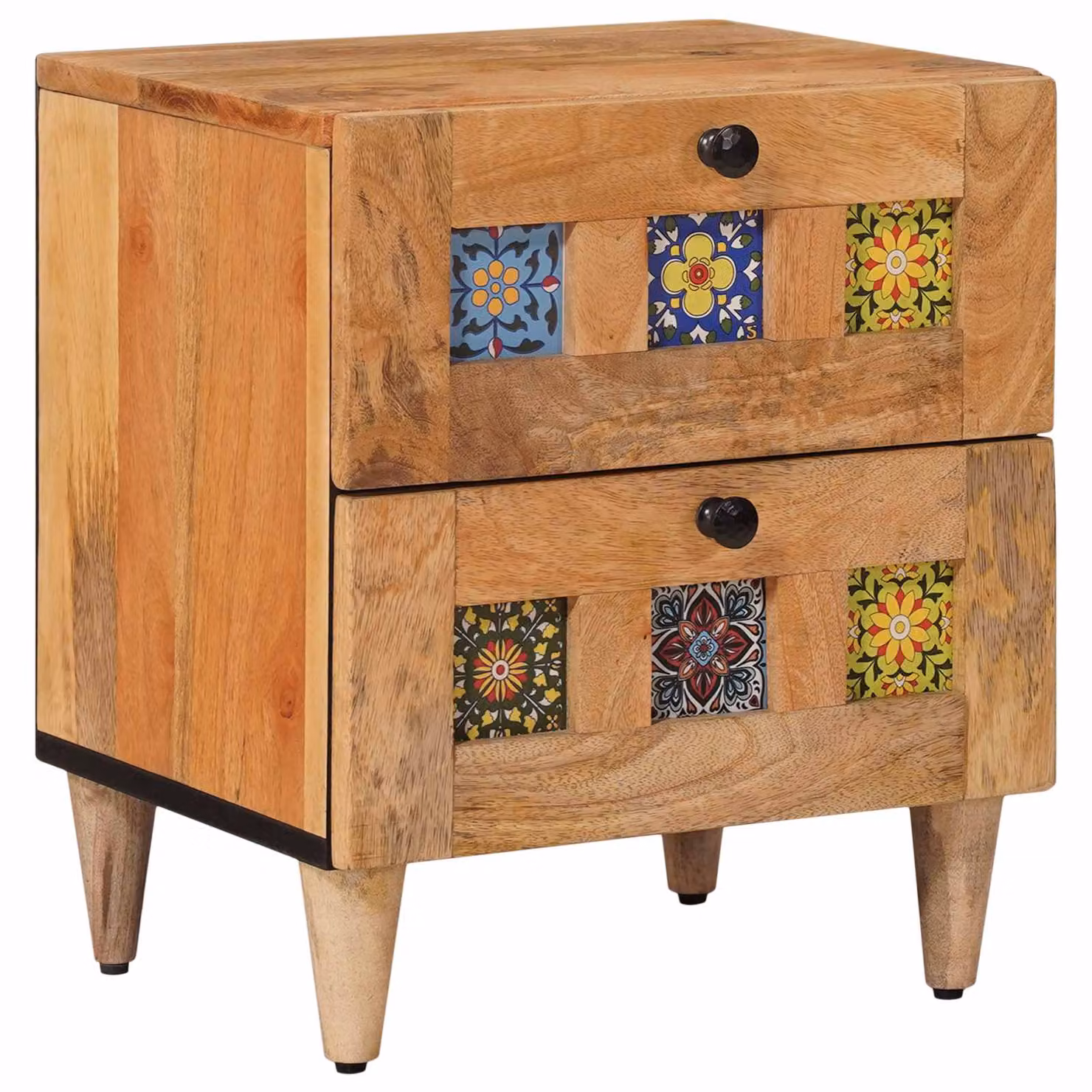 vidaXL Armadio da Notte in Legno di Mango Rustico Multicolore L 40 cm x P 33 cm x H 46 cm