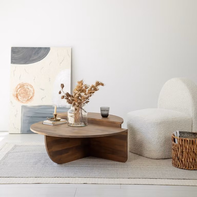 Skye Decor, set di tavolini da caffè di alta qualità (2 pezzi), noce, 90 x 30 x 60 cm e 85 x 30 x 35 cm | 100% legno massello di pino | Design moderno per interni eleganti.