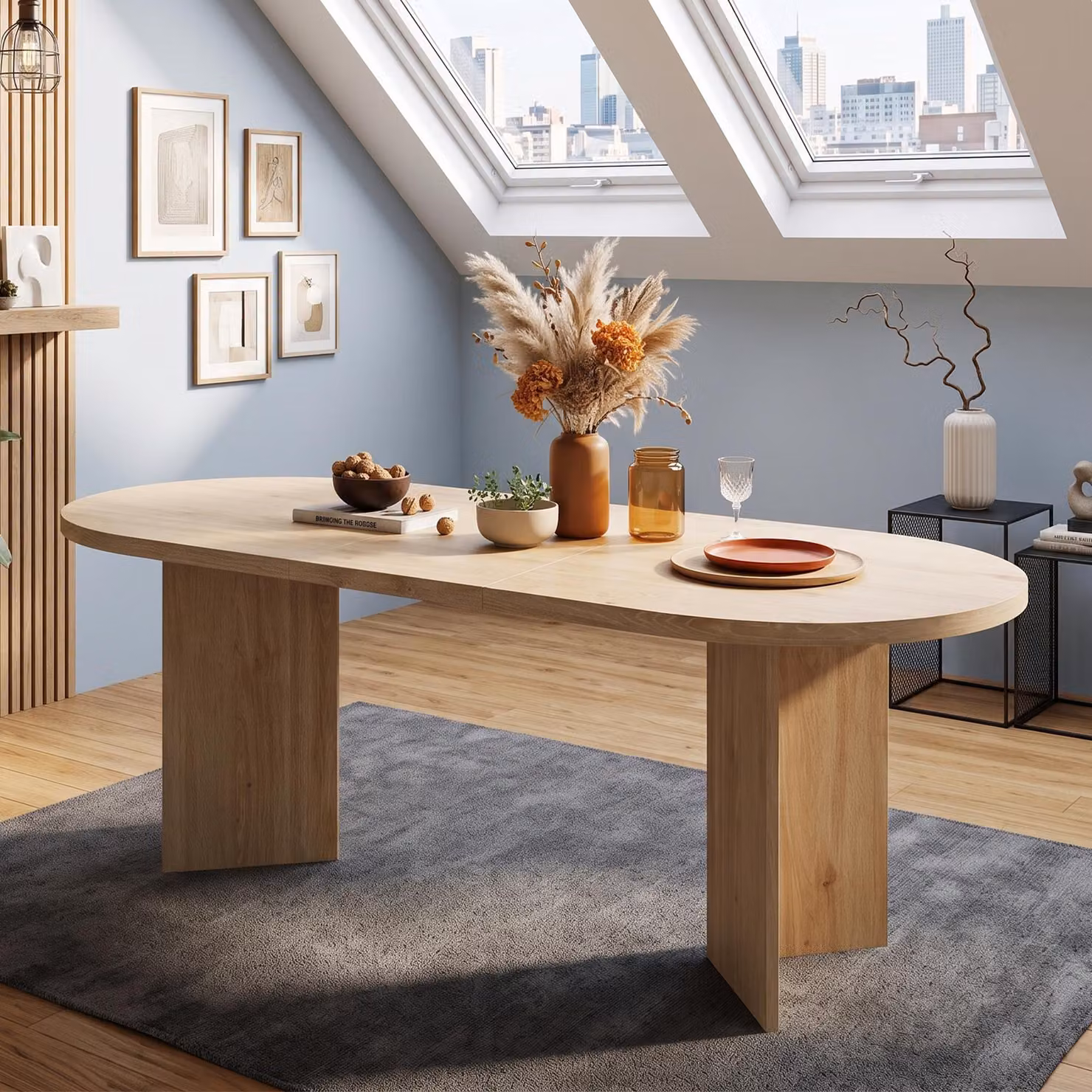 Tavolo allungabile per sala da pranzo con angoli arrotondati, piano spesso, dimensioni 160x80x75 cm, adatto per 6-8 persone, tavolo da cucina, finitura noce