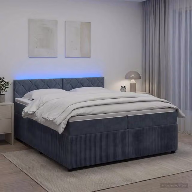 Letto box spring moderno vidaXL con materasso ibrido e base contenitore, rivestimento in tessuto grigio, L/P: 200 x 200 cm