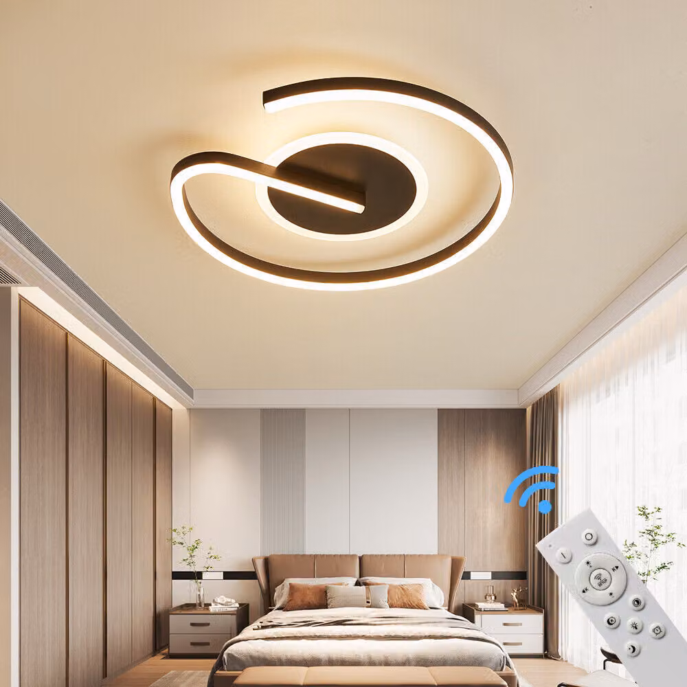 Plafoniera LED Plafoniera SX8768B con telecomando Colore luce/luminosità regolabile dimmerabile Struttura in metallo laccato nero Plafoniera LED per camera da letto