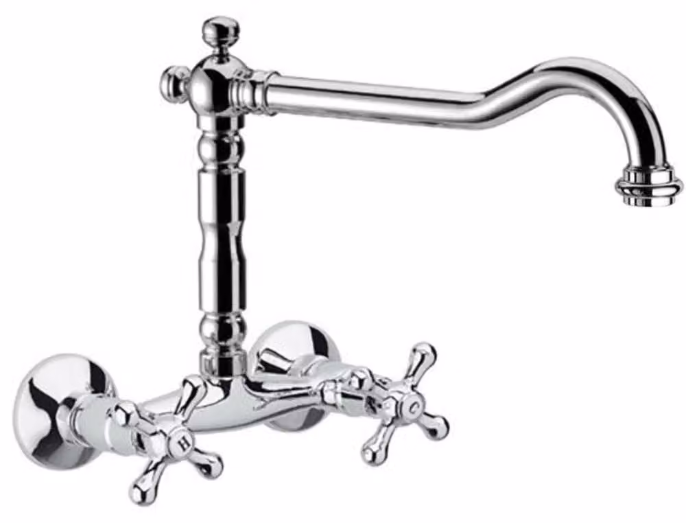 Miscelatore per lavabo da parete, stile vintage, cromo, con due maniglie, altezza 200 mm