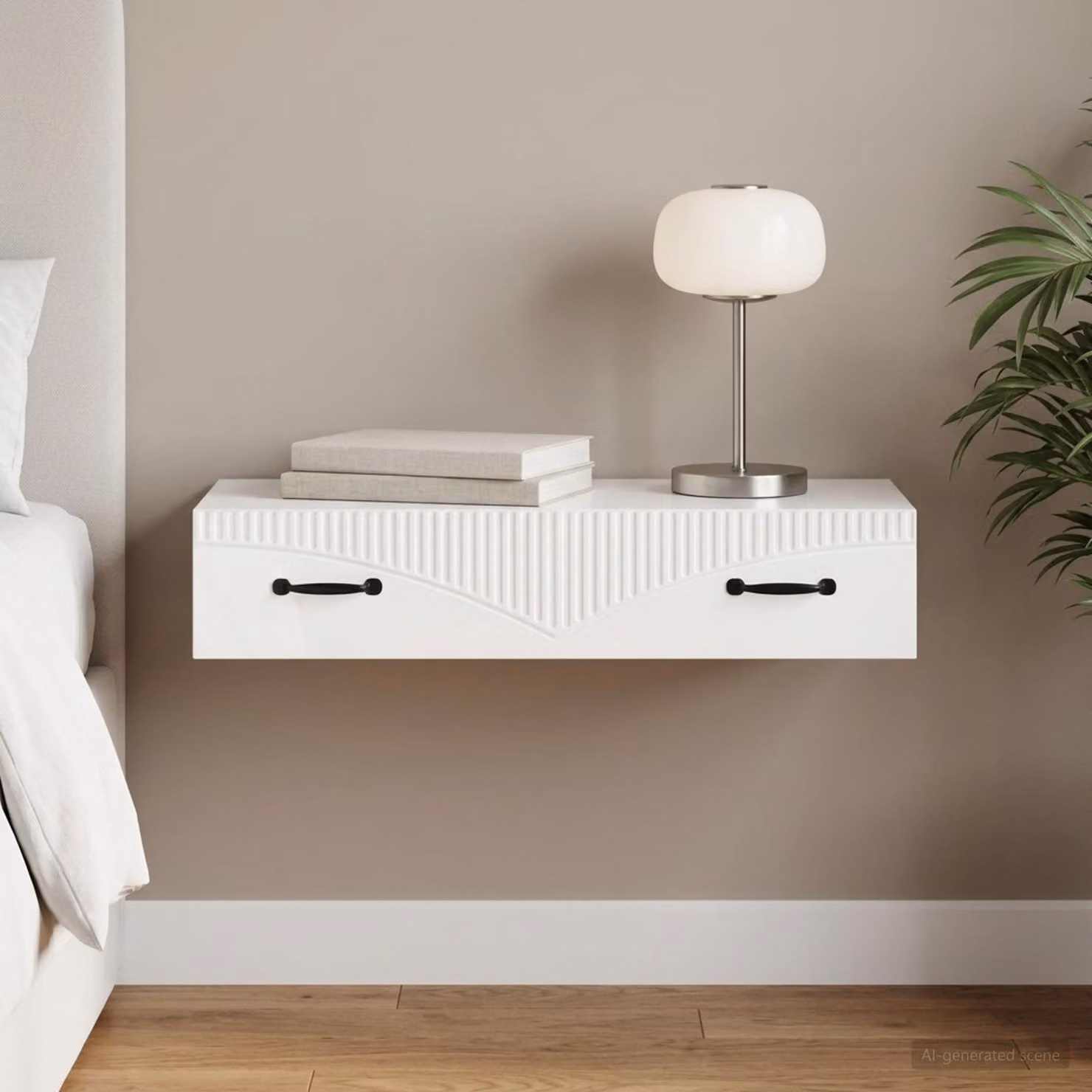 vidaXL Tavolino da Parete Laterale Moderno Bianco Lucido L: 87,5 cm, P: 34,5 cm, H: 17 cm
