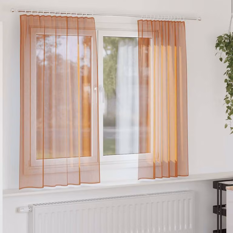 Set di 2 tende in voile semi-trasparenti vidaXL con tasche per asta, colore terracotta, L: 140 cm, H: 140 cm