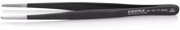 Pinzette ESD a punta arrotondata, 3,5 mm, 145 mm, nere, Knipex | 4003773054979