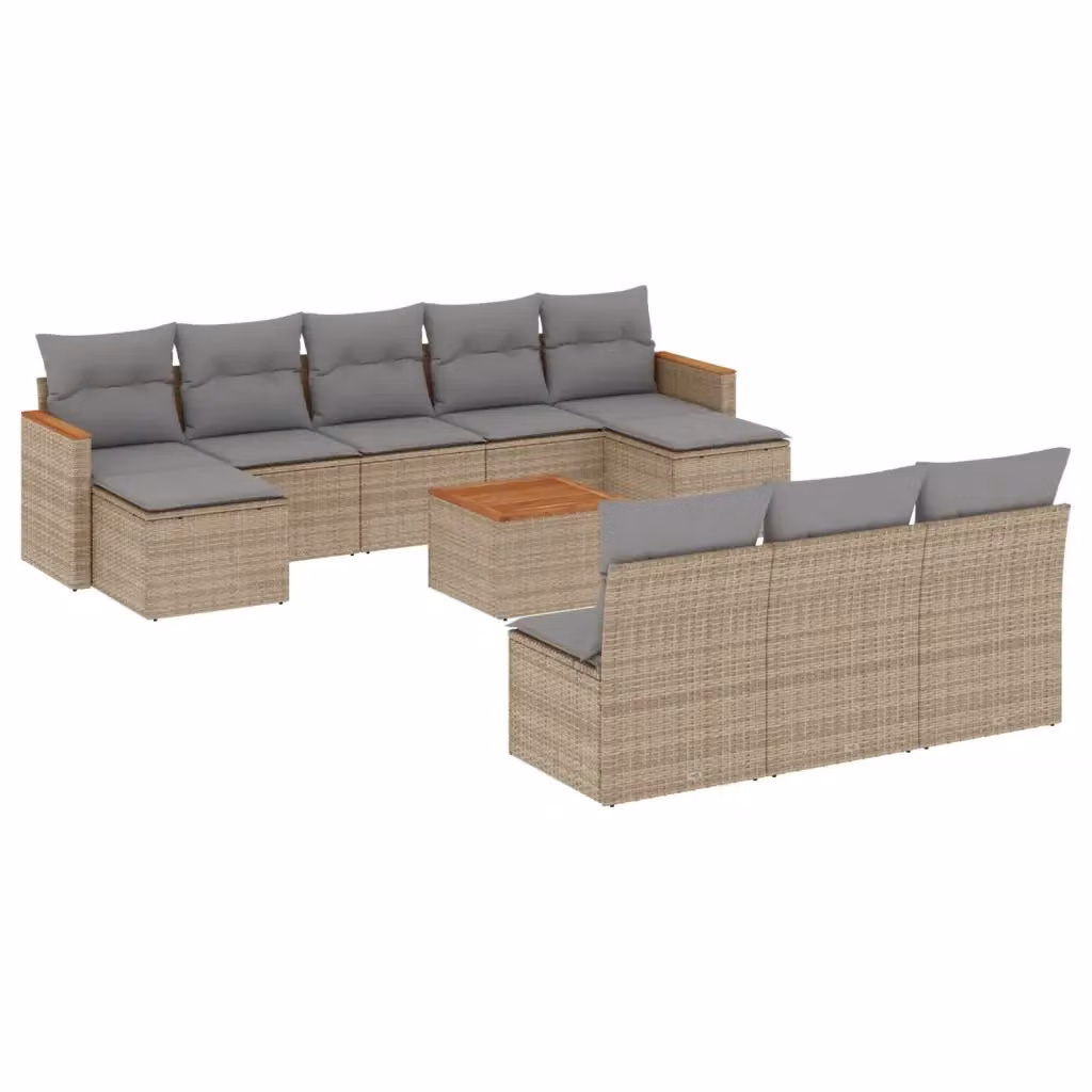 vidaXL Set Divani da Giardino 11 pz in Polyrattan con Cuscini Beige e Grigio per Terrazza e Giardino – 2