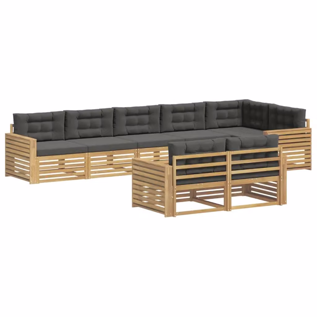 Set di divani da esterno a L vidaXL in legno di acacia con cuscini Bianco e Antracite – 2