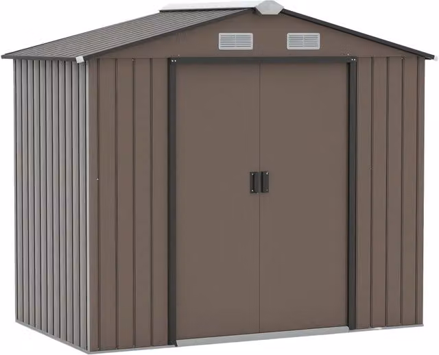 Casetta Box Da Giardino 2,1x1,3m con Prese d'Aria e Doppia Porta Scorrevole in Metallo Marrone
