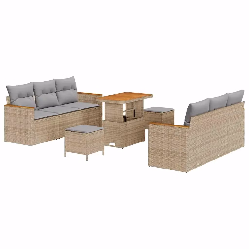 Set Divano da Giardino a L vidaXL in Polyrattan Beige con Cuscini e Tavolino da 9 Pezzi – 2