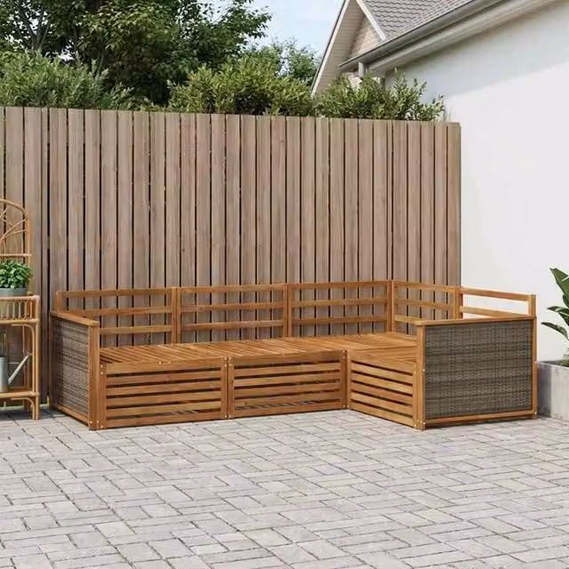 Set di divani da esterno 4 pz Naturale Legno di Acacia Massello 3383287