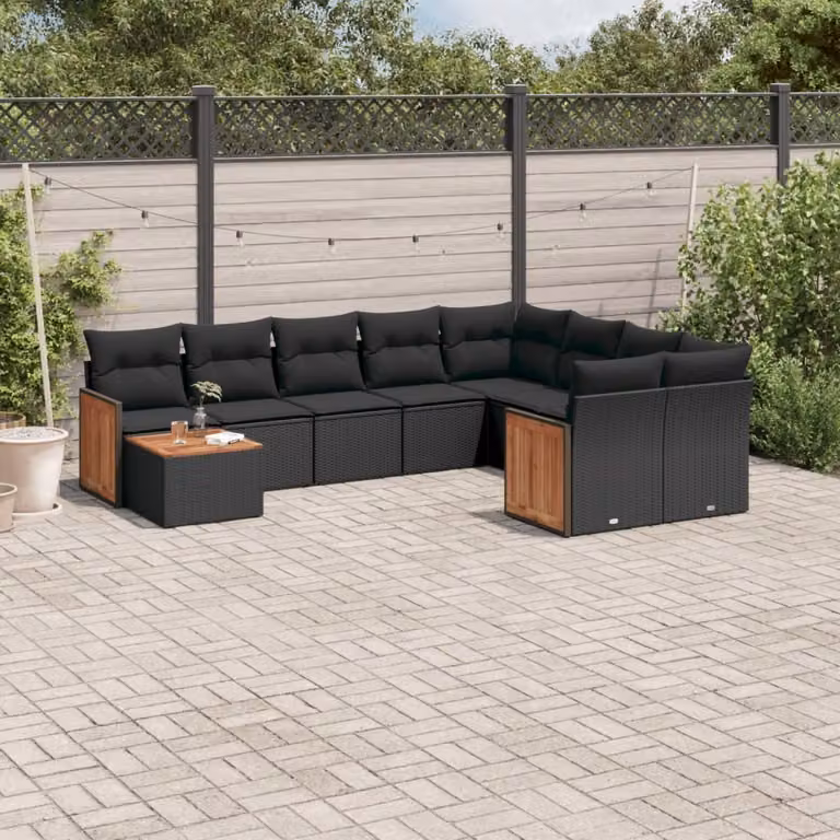 Maison Exclusive - Set da giardino 10 pezzi con cuscini in polyrattan nero