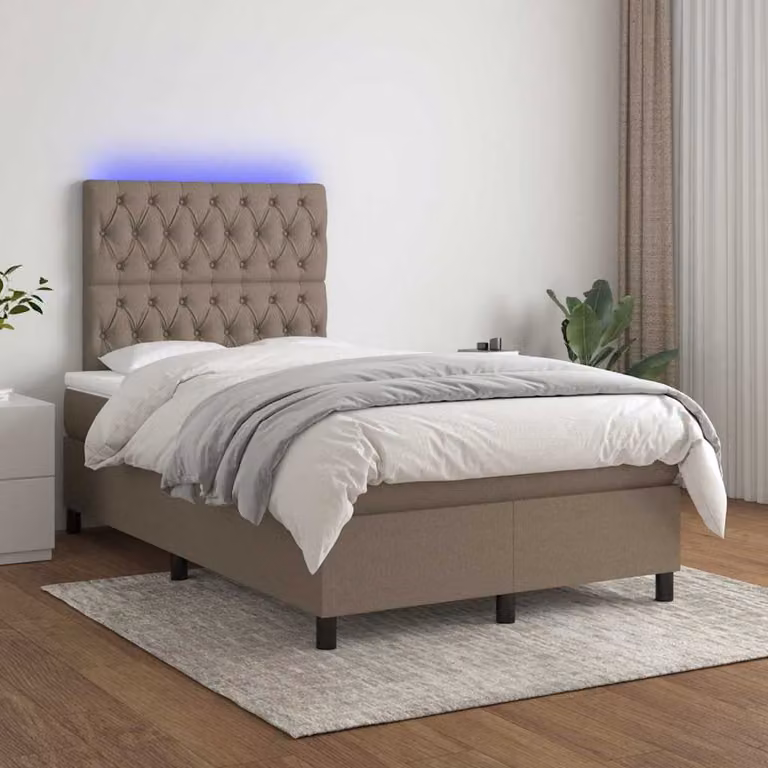 Letto Ibrido con Materas e Illuminazione LED vidaXL in Tessuto Tortora L/P/H: 120 x 200 x 203 cm
