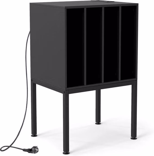 Mobile porta giradischi DESIGN IN in legno e metallo nero con 4 scomparti e stazione di ricarica L: 81 cm, P: 40 cm, H: 20 cm
