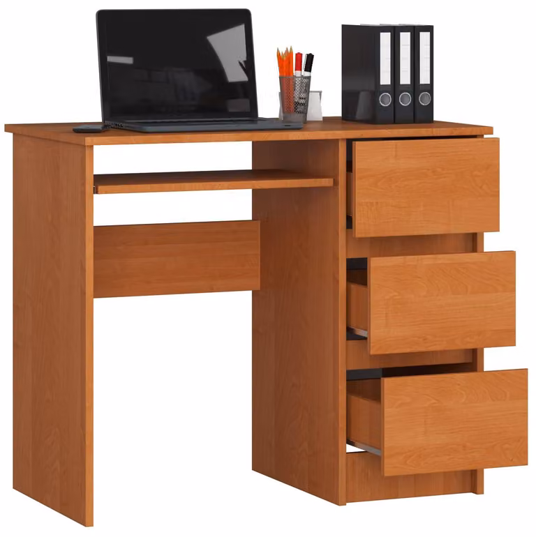 Scrivania da 90 cm con 3 cassetti e ripiano estraibile per tastiera; scrivania per computer, scrivania da lavoro