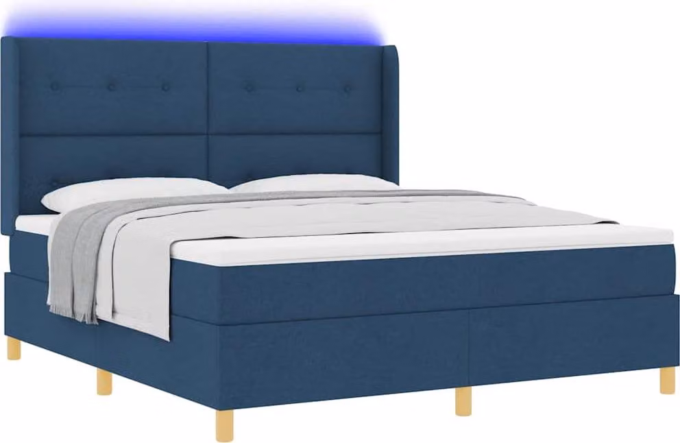 Letto boxspring con strisce luminose a LED blu, 180 x 200 cm, rivestimento in tessuto