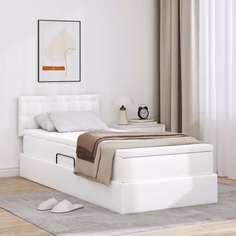 Letto con contenitore e illuminazione LED vidaXL in ecopelle bianca, L 100 x P 200 cm