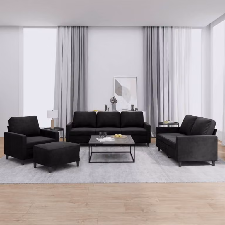 Set di divani vidaXL 4 pezzi in velluto nero con cuscini e pouf per soggiorno