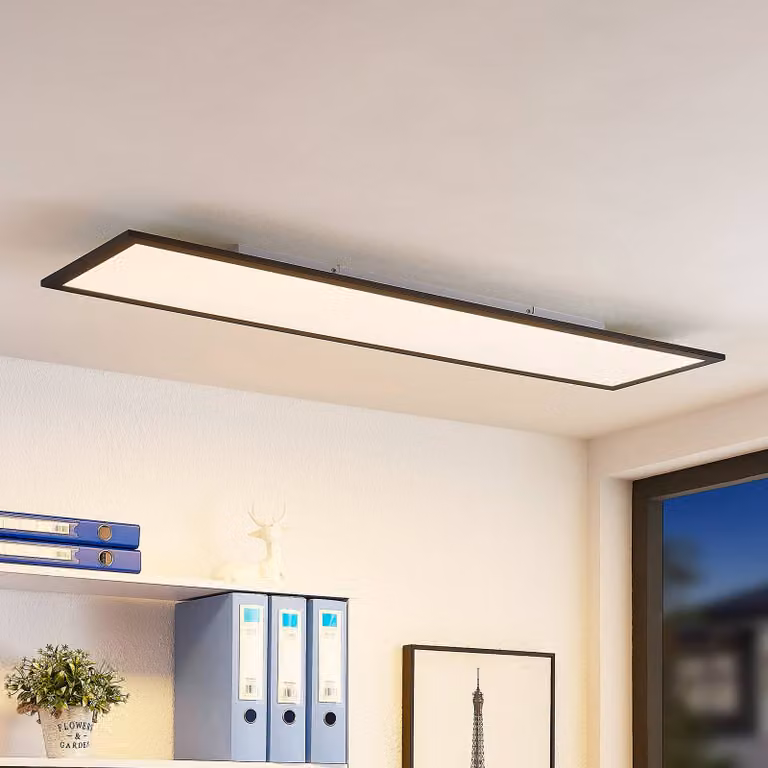 Pannello LED Lindby Nelios, 120 x 30 cm, CCT, nero, metallo Nelios Lindby, dimmerabile, Nero, Cucina, Alluminio, Moderno, Pannello LED