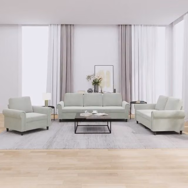 Set di Divani 3 pz con Cuscini Grigio Chiaro in Velluto 3202170