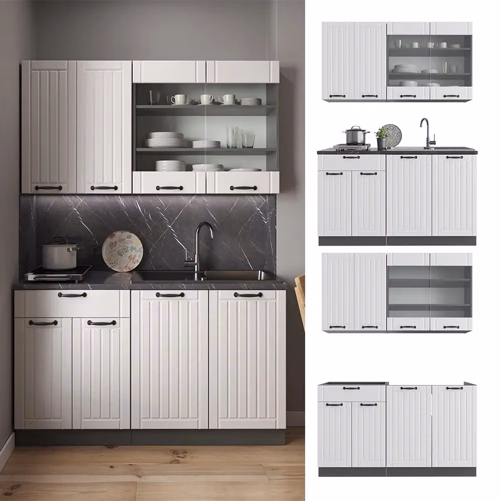 Cucina completa Fame-Line Vicco Bianco rustico e Antracite L: 140 cm – 2