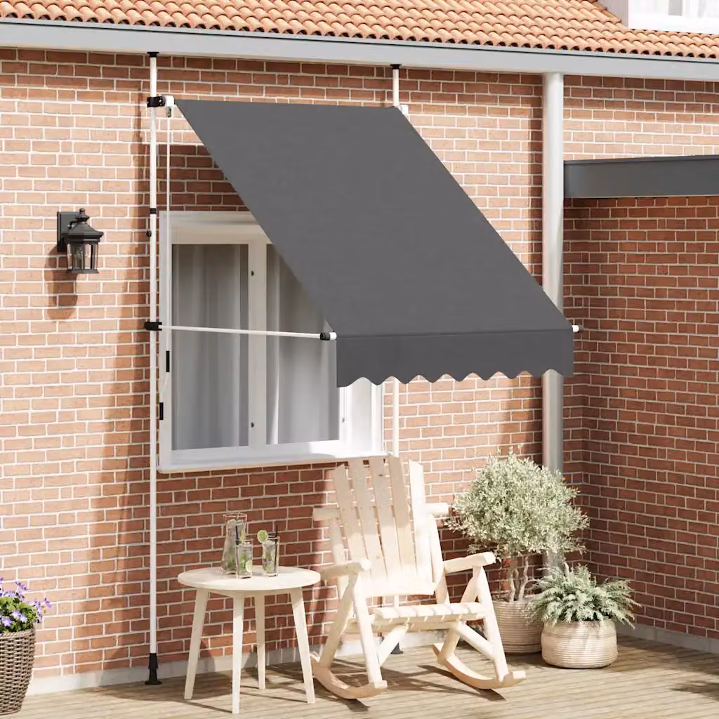 vidaXL Tenda da Sole Retrattile Manuale con Bracci Pieghevoli in Acciaio e Tessuto in Poliestere, Colore Antracite, L: 300 cm x P: 150 cm