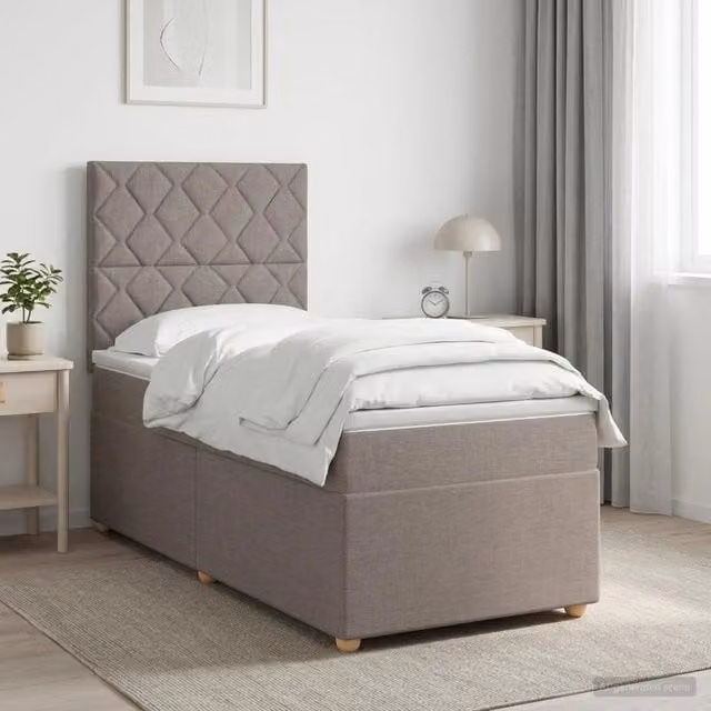 Letto box spring con materasso vidaXL in tessuto beige e grigio con base a sollevamento, illuminazione sottostante e porta USB, L/P: 90 x 190 cm