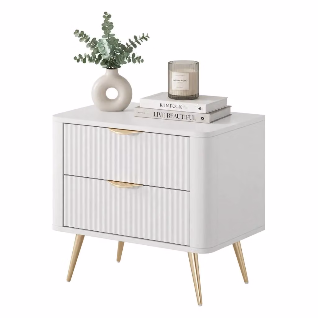 Comodino Baari DMORA con 2 cassetti Bianco e Oro L: 63 cm, P: 38 cm, H: 55 cm – 2