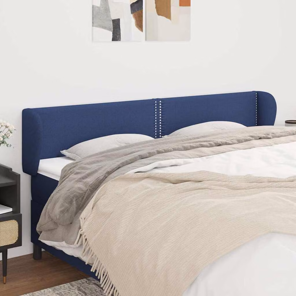Testiera ad orecchio vidaXL in tessuto blu con struttura in legno L: 183 cm, P: 23 cm, H: 78-88 cm