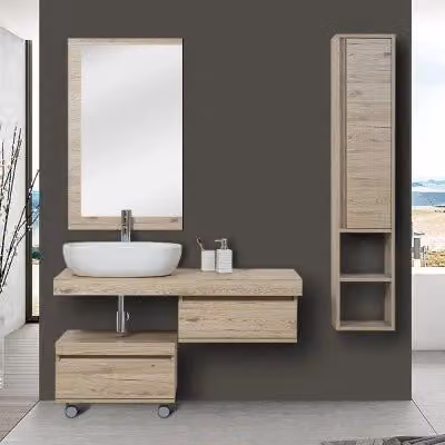 Mensola da bagno INBAGNO in Rovere di Bordeaux con staffe per lavabo e specchio – 1