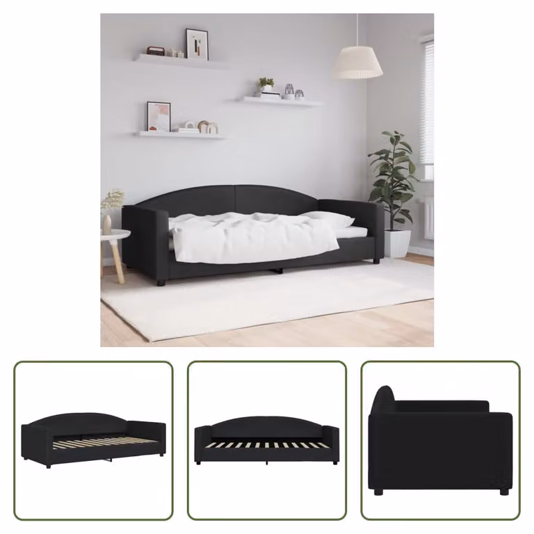 The Living Store Letto da giorno nero 90x200 cm tessuto