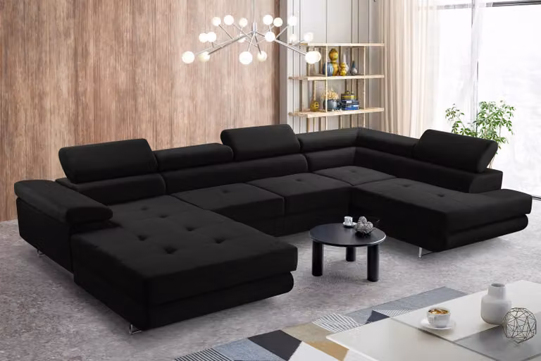 AX LIVING Arborio XL Divano componibile XXL a forma di U, divano ad angolo nero R