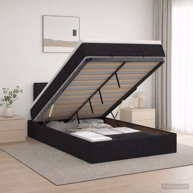 Letto ottomano moderno vidaXL con base a sollevamento e materasso ibrido, colore nero e bianco, L/P/H: 120 x 200 x 88 cm – 1