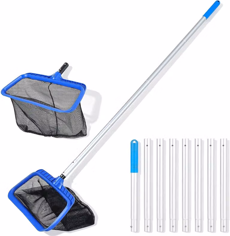 Retino per piscina da 320 cm, con asta telescopica, a maglia fine, profondo 43,5 cm, per piscine