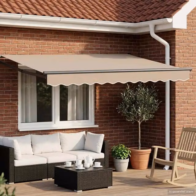 Tenda retrattile manuale con LED-Tenda parasole per balcone Beige e Antracite 3,5 x 2,5 m
