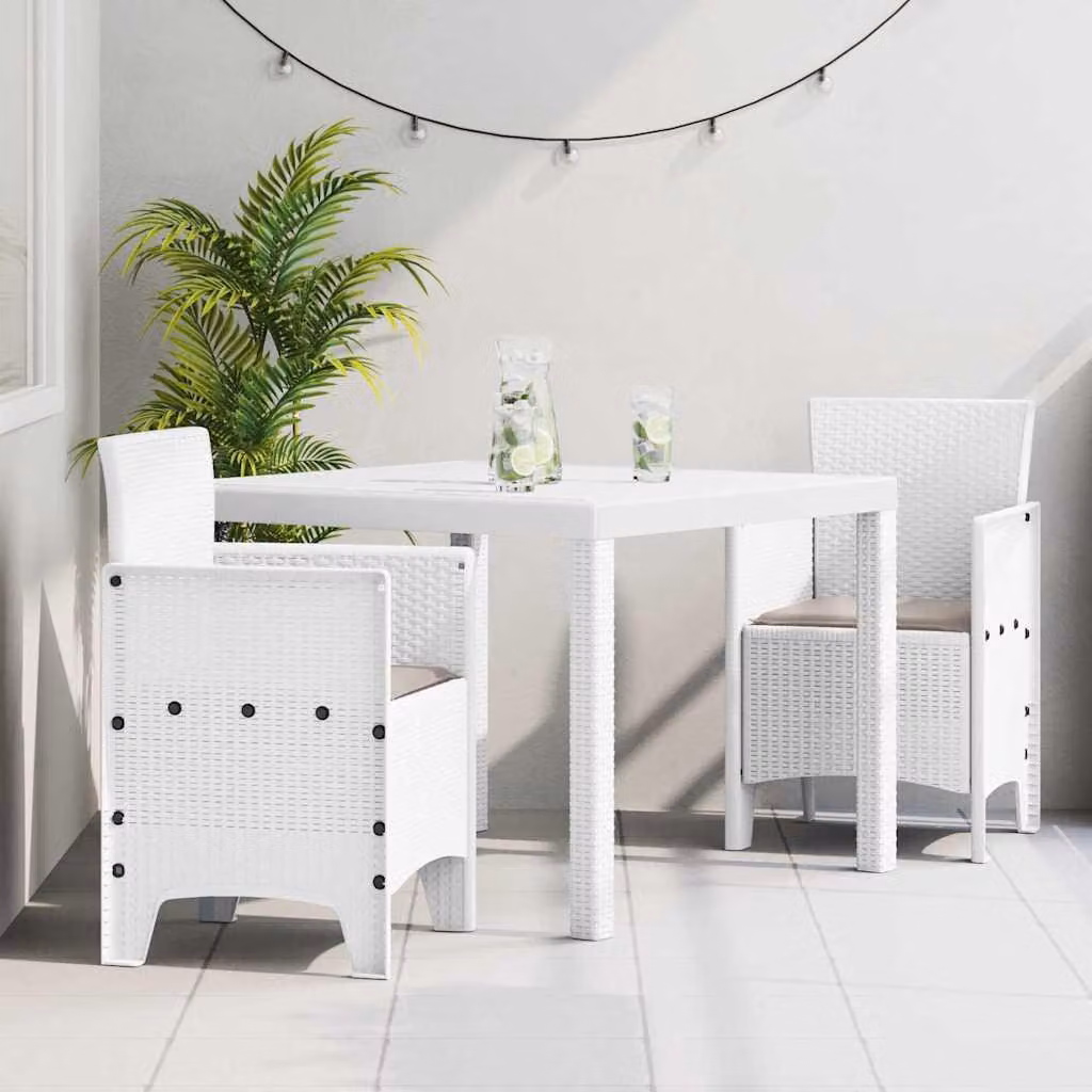 Maison Exclusive - Set da pranzo per esterno, 3 pezzi, in polipropilene bianco