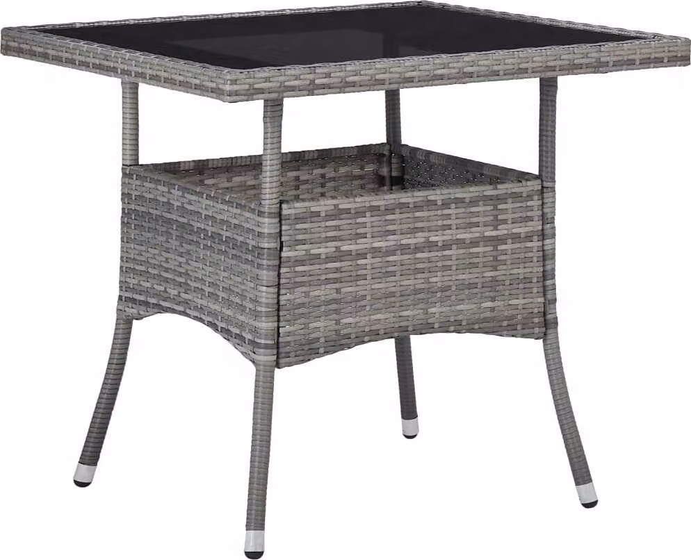 set da pranzo da giardino 3 pezzi in polirattan grigio e vetro