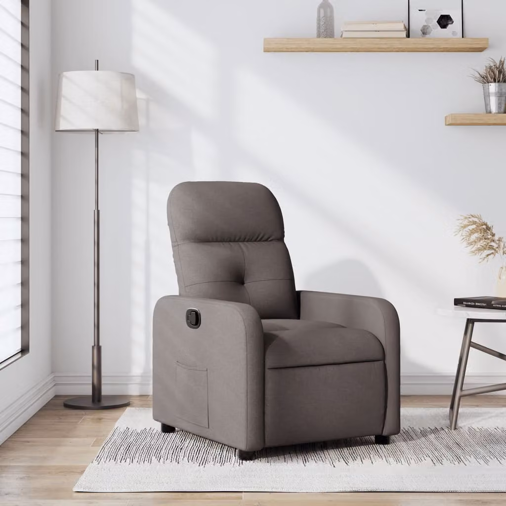 vidaXL Poltrona Reclinabile Relax in Tessuto con Braccioli, Colore Grigio Beige