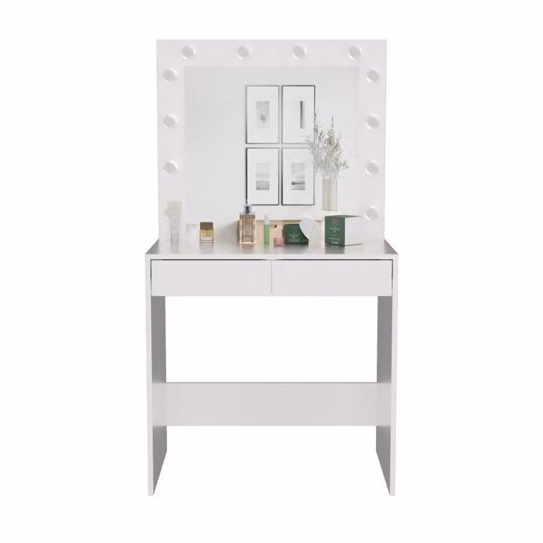 Tavolino da toilette ROMERA - bianco opaco + specchio e illuminazione a LED GRATIS