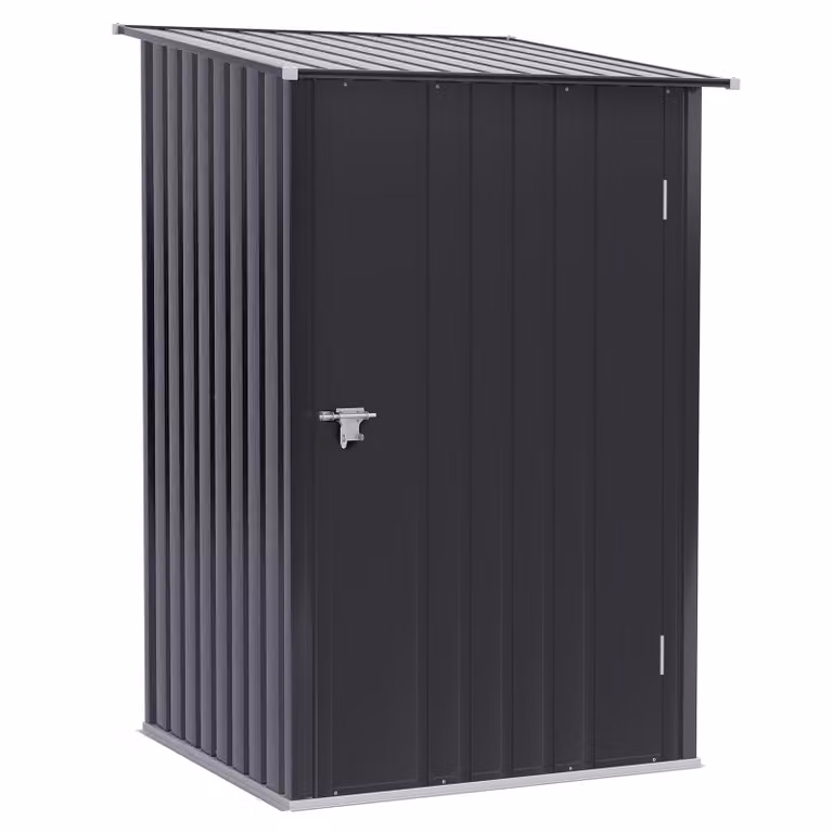 Capanno da giardino in metallo Moonbite, dimensioni 1 x 1 metro, superficie di base di 0,92 metri quadrati, acciaio zincato, porta con serratura, tetto inclinato, colore grigio scuro