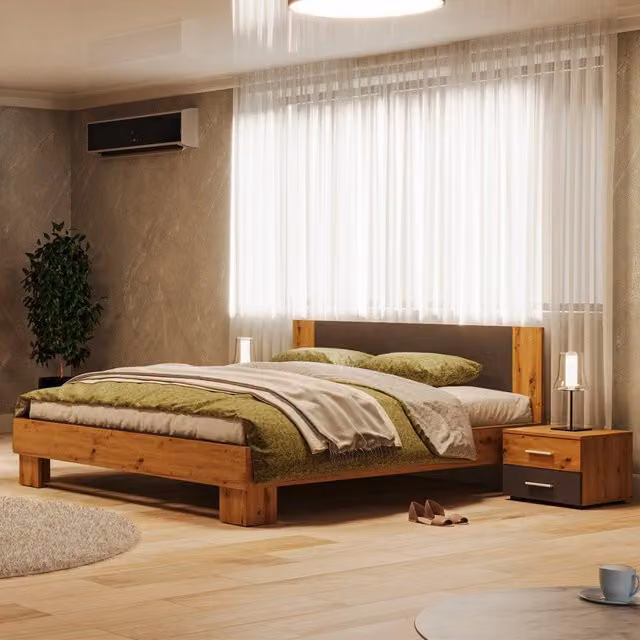 Letto matrimoniale Meria 180x200 con comodini integrati antracite e rovere