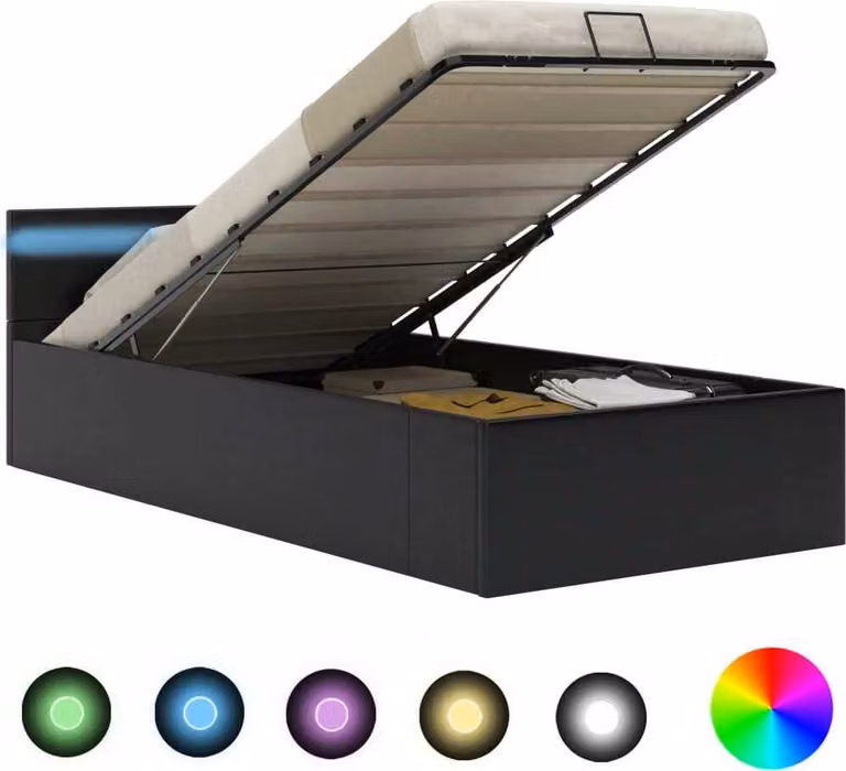 Giroletto Contenitore Idraulico LED Nero Pelle finta 90x200 cm