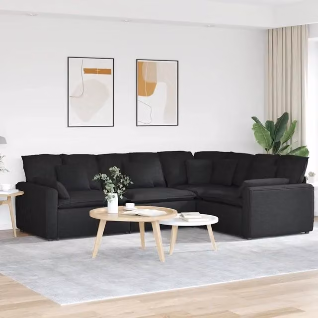 Divano Modulare con Cuscini in Tessuto Nero 3321149