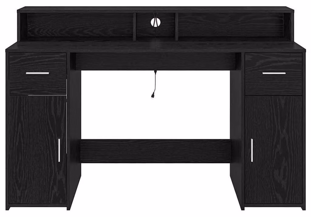 Scrivania in legno impiallacciato nero, dimensioni 140 x 55 x 91 cm, con illuminazione LED RGB e realizzata in multistrato, ideale per l'ufficio e il gaming